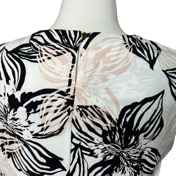 Calvin Klein Floral Blouse Size Small White Black Pink Pleated Neck - Picture 3 of 7